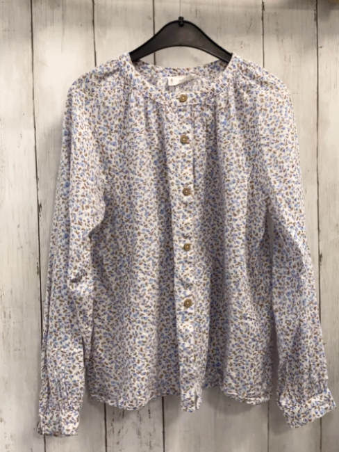 Mango  Bluse  Gr. 140  weiß hellblau hellbraune Blumen + Blätter 