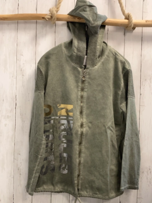   Sweatjacke  Gr. 164  kiwi Kapuze Schrift mit golden + silber Glitzer 