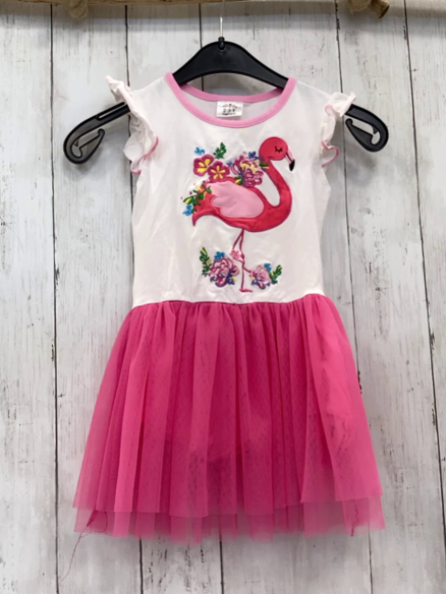   Kleid  Gr. 98  weißes Oberteil mit Flamingo pink Rock 