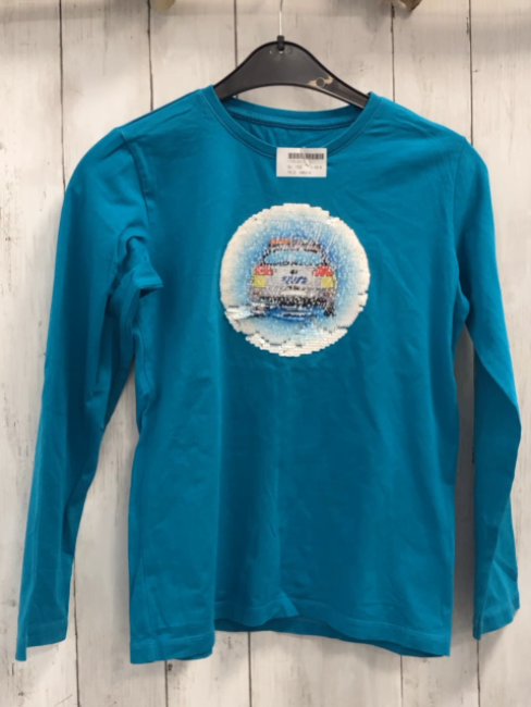 Jako-o  Langarmshirt Gr. 152  türkis rundes Pailettenbild mit Auto 