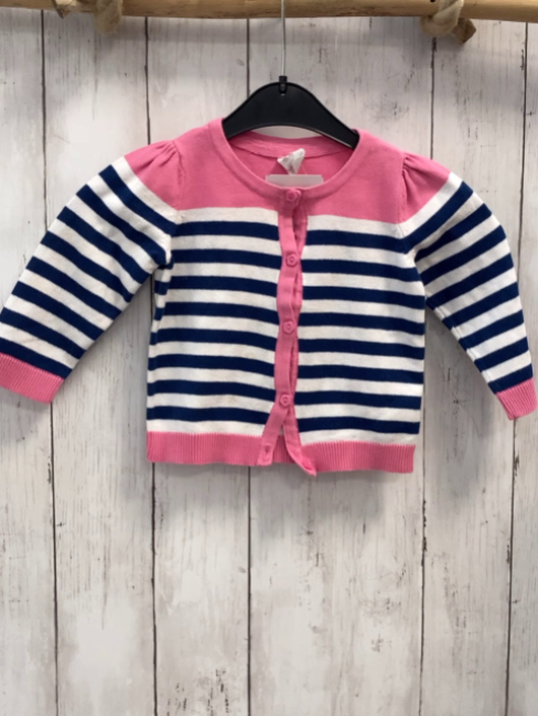 H&M  Strickjacke  Gr. 74  blau weiße Streifen pink bund 