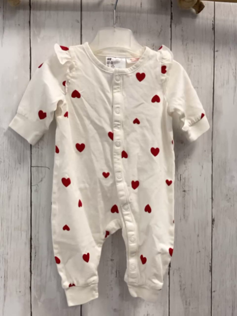 H&M Schlafanzug  Gr. 56  weiß rote Herzen Rüschen 