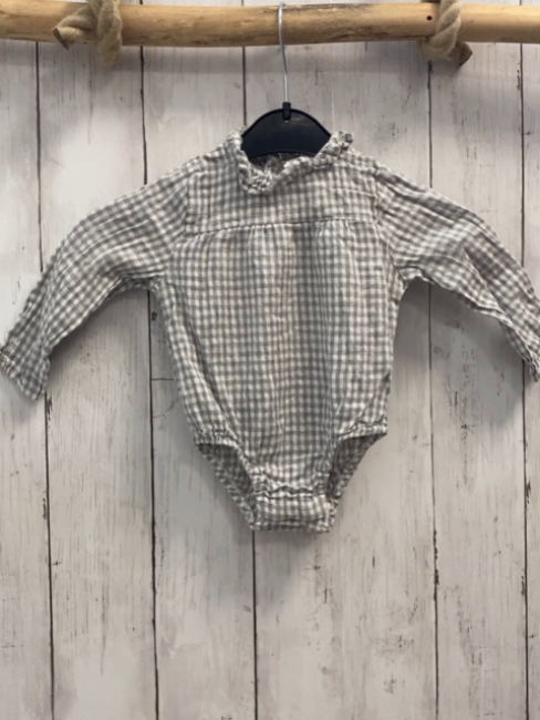 zara Bluse Gr. 68  grau weiß kariert Bodyunterteil