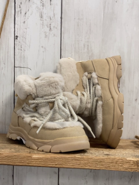 Zara  Boots  Gr. 22  beige  hellgrau Plüsch Schnürsenkel mit silber Glitzer 