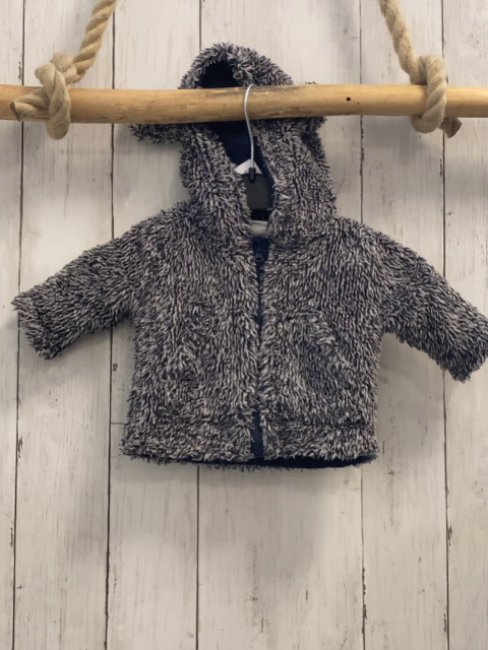   Plüschjacke  Gr. 56  blau hellgrau meliert Kapuze mit Ohren 