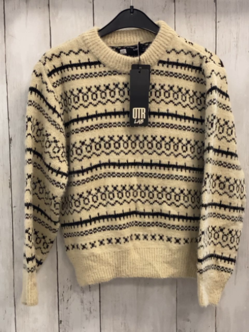 neu OTR lab  Pullover Gr. 122/128  beig Strick schwarzes Muster 