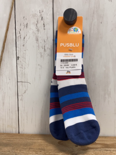 neu Pusblu  Stoppersocken Gr. 25/26  blau hellblau rot weiße Streifen Gummisohle 