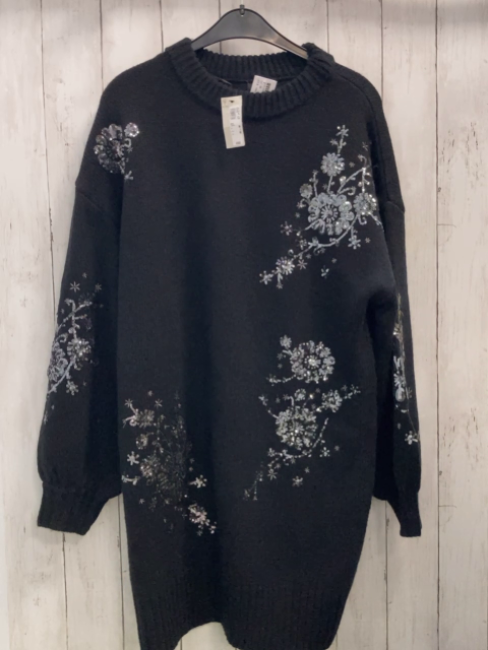 neu River Island  Kleid/Longpulli Gr. M  schwarz Strick silber Pailetten NP 60 Pfund 