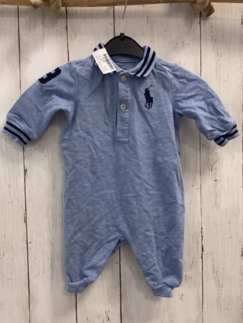 Ralph Lauren  Overall Gr. 62  helllau Polokragen blauer Druck + Streifenbund 