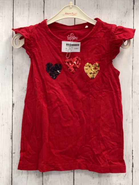   T-Shirt  Gr. 104  rot Pailettenherzen Rüschenärmel 