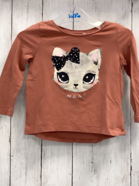 H&M  Langarmshirt  Gr. 86  lachs Katzenkopf mit Schleife 