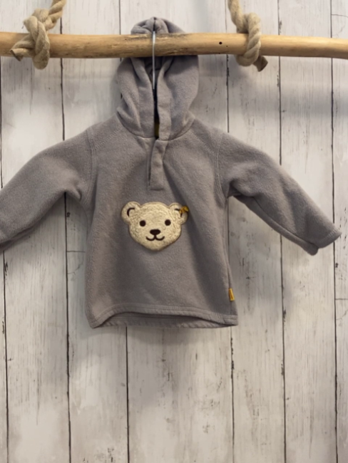 Steiff  Pullover  Gr. 68  grau Fleece Bärenkopf Kapuze 