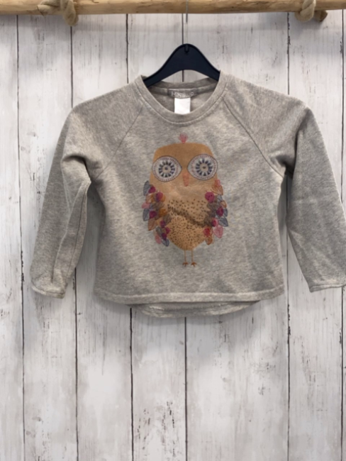 Kihawo  Pullover  Gr. 110  grau bunte Glitzereule 