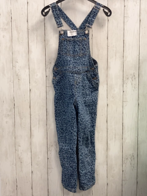   Latzhose  Gr. 128  blau Jeans dunkelblauer Druck orange Nähte 