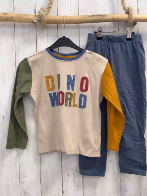 2tlg vertbaudet Schlafanzug Gr. 116  beige bunte Ärmel + blau