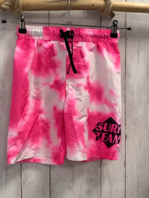 H&M  Badeshorts  Gr. 134/140  weiß pink Druck schwarze Kordel 