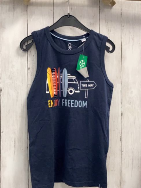 neu Okaidi  T-Shirt  Gr. 140  blau weißer Camper mit Surfbrettern Schrift 