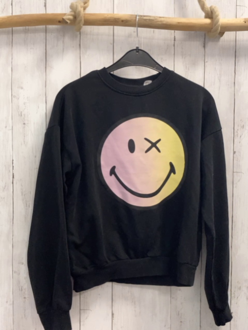 H&M Pullover  Gr. 170  schwarz rosa gelbes Smiley 