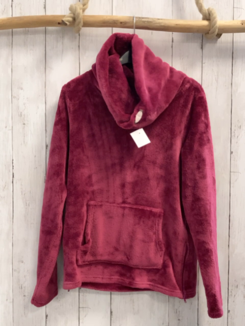 Manguun Pullover  Gr. 158  weinrot Plüsch großer Kragen 