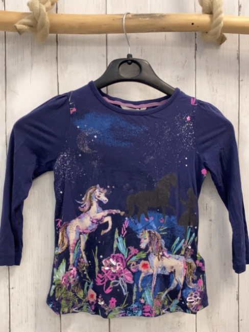 Monsoon  Langarmshirt  Gr. 104  blau Pferde Blumen mit Steinen + Pailetten 