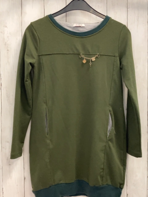 Sara  Longpulli/Kleid  Gr. 152  oliv petrol Rippen Kette 