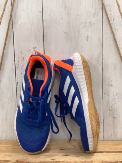 Adidas  Schuhe  Gr. 38 2/3   blau weiße Streifen + Sohle orange Bund 