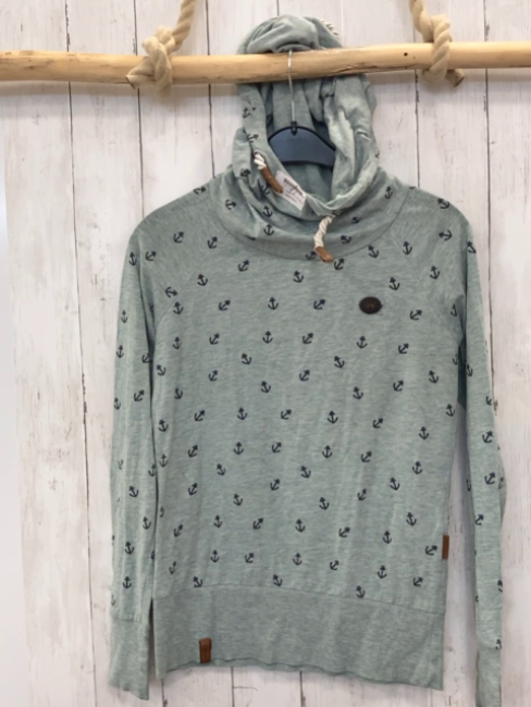 Naketano  Langarmshirt  Gr. 164/170  mint Kapuze schwarze Ankler 