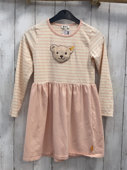 Steiff  Kleid  Gr. 122  weiß rosa gestreiftes Oberteil rosa Rock Plüschbärenkopf mit Quietscheton 