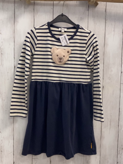 Steiff  Kleid  Gr. 122  weiß blau gestreiftes Oberteil blauer Rock Bärenkopf mit Quietscheton 