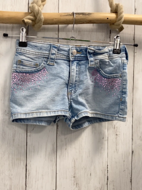 H&M  Shorts  Gr. 146  blau Jeans Bund verstellbar  rosa Steine 
