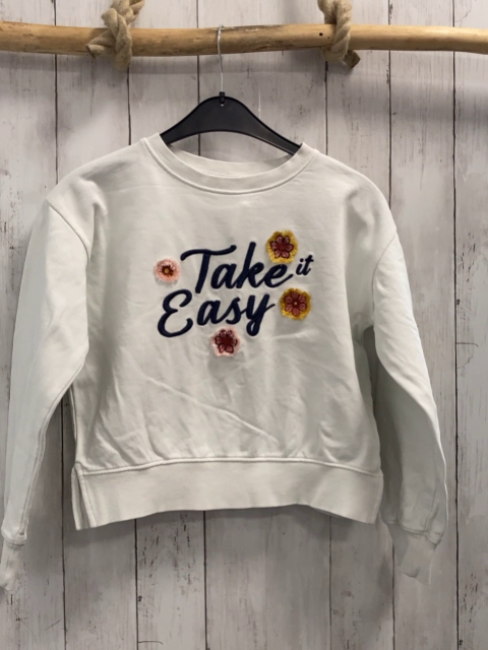 Mango Pullover  Gr. 152  weiß Blumen Schrift 