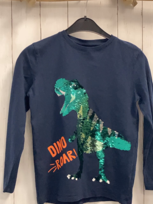   Langarmshirt  Gr. 134  blau Pailettendino 