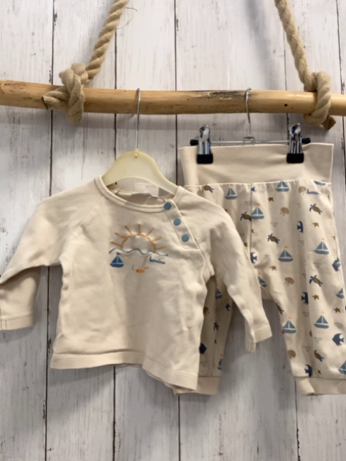 2tlg Bornino  Langarmshirt + Leggings  Gr. 62  beige Sonne Segelboot 