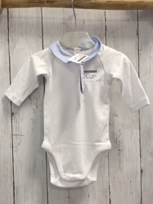 neu Jacadi  Body  Gr. 68  weiß hellblauer Kragen lang 