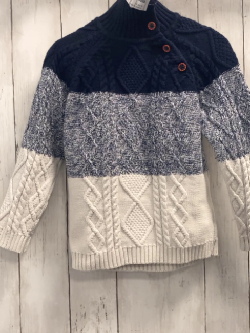 sergent major Pullover Gr. 116  blau blau meliert weiß Strick großer Kragen