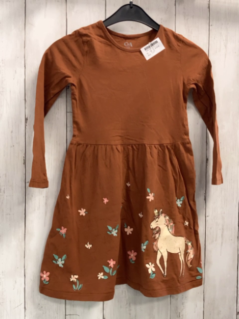   Kleid  Gr. 116  braun Einhorn Blumen 