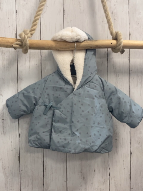Zara  Winterjacke  Gr. 62  mint graue Sterne weißes Plüschfutter 
