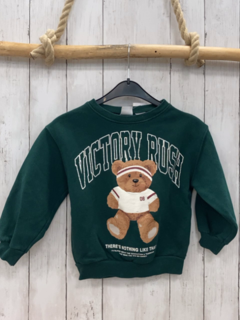 Zara  Pullover  Gr. 116  grün Bär weiße Schrift 