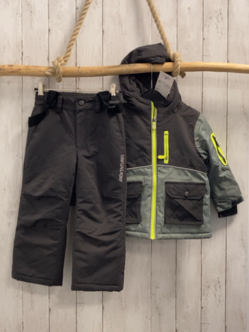 Winteranzug Jacke (neu) + Hose Gr. 98  dunkelgrau grau hellgrün + grau 