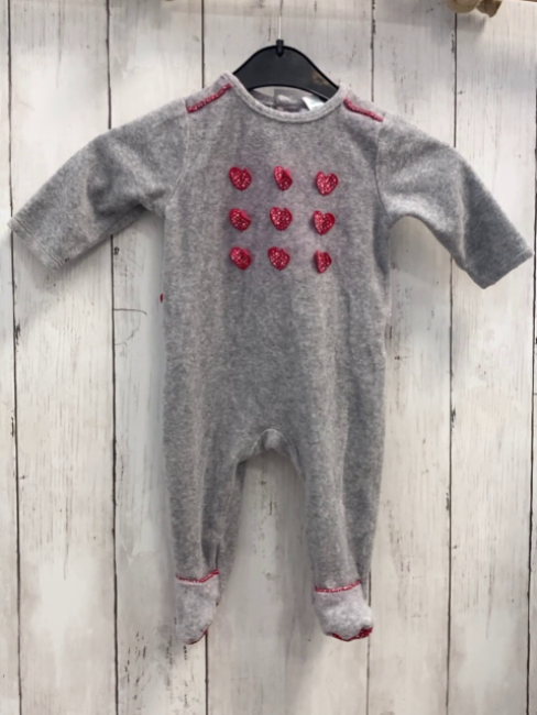 Obaibi Strampler  Gr. 62  grau Nicky + rot mit bunten Herzen 