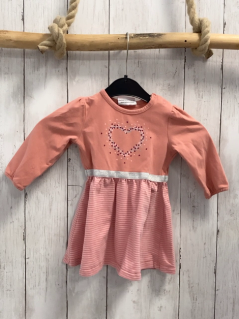   Kleid  Gr. 74  lachs Oberteil mit Herz lachs rosa gestrefter Rock silber GLitzer Gürtelband 