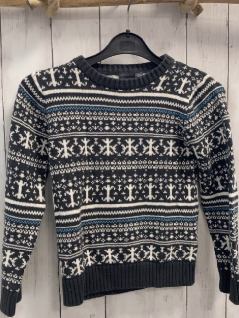 H&M  Pullover  Gr. 116  grau weiß hellblaues Muster Strick  