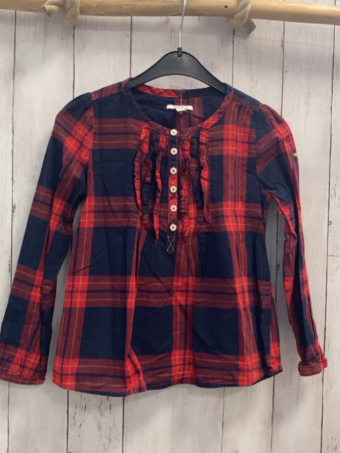 Esprit  Bluse  Gr. 134  rot balu gelb kariert Rüschen 