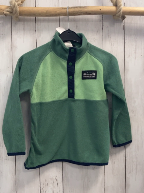 Didriksons Pullover Gr. 110  grün hellgrün Fleece Knopfleiste blauer Bund
