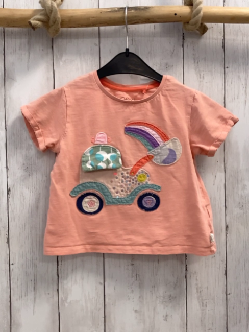 Next  T-Shirt  Gr. 98  lachs buntes Fahrzeug mit Pailetten 