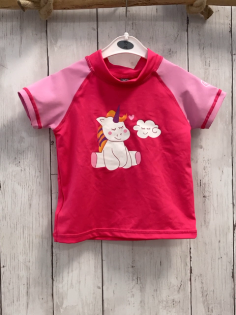   UV-Schutzshirt Gr. 80  pink Einhorn rosa Ärmel pink Nähte 