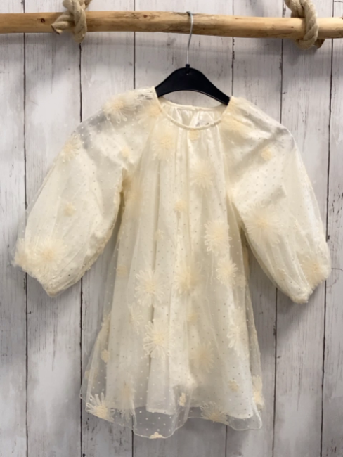 zara Kleid Gr. 104  weiß Tülllage bestickt mit Blumen Punkte