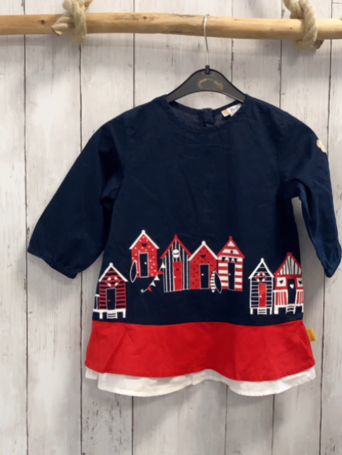 Steiff Kleid Gr. 110  blau rot weiß Häuser