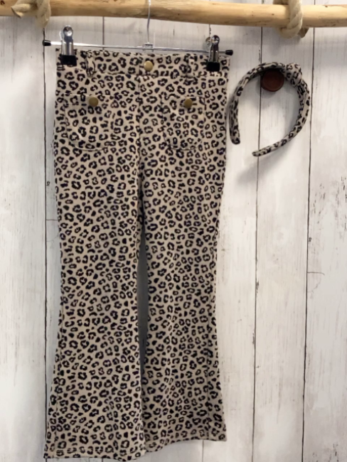 2tlg  Leggings + Haarreif Gr. 110  beige schwarz Leoprint