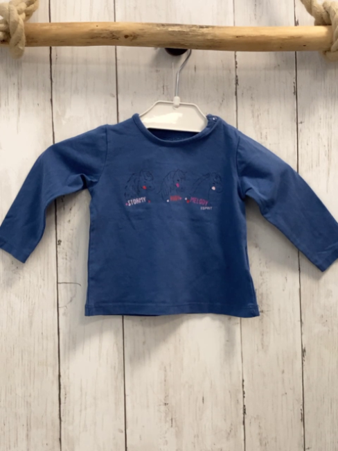 Esprit  Langarmshirt  Gr. 68  blau Pferde Schrift 